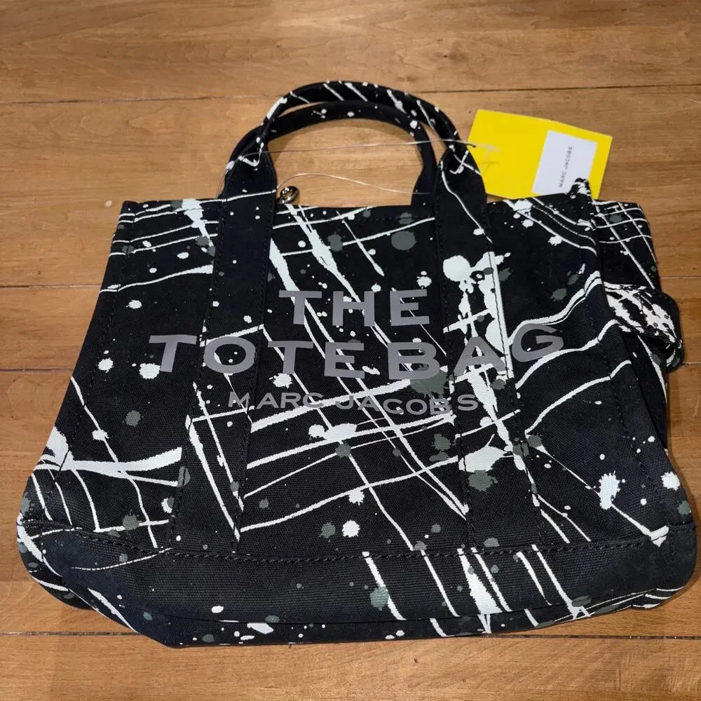 Marc Jacobs Canvas Splatter Medium The Tote Bag Black White Gray NWT